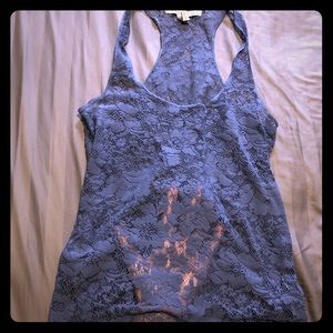 Floral blue sheer tank top